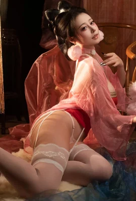 Mengmei naixiソース素敵な古代スタイルのキツネ、テーマのセクシーなピンクのチュールの白い絹の吊り下げ靴下が完全な姿を見せます、誘惑写真108p