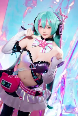 Coser Miss Star：Miku Hatsune Miku Mews Fast Runningテーマブラックレザーストッキング付きセクシーなランジェリー